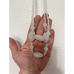 Unbranded Necklace Double Strand Frosty White and Iridescent Beads